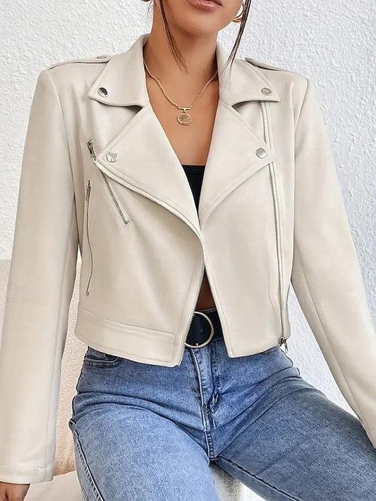 Women's Leather Pocket Faux Zipper Comfortable Jacket