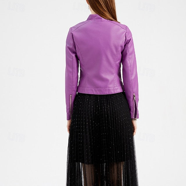 Jacket Zipper Pocket Leather Comfortable Faux Women's