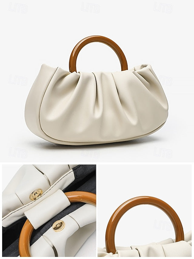 Pleated Bag with Acrylic Tote Faux Clutch Leather Women's