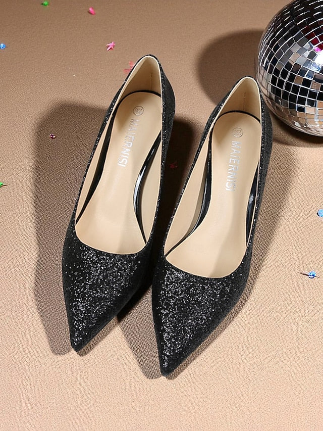 - Glitter Stiletto Pumps Gold Sparkly Women's Pointed-Toe