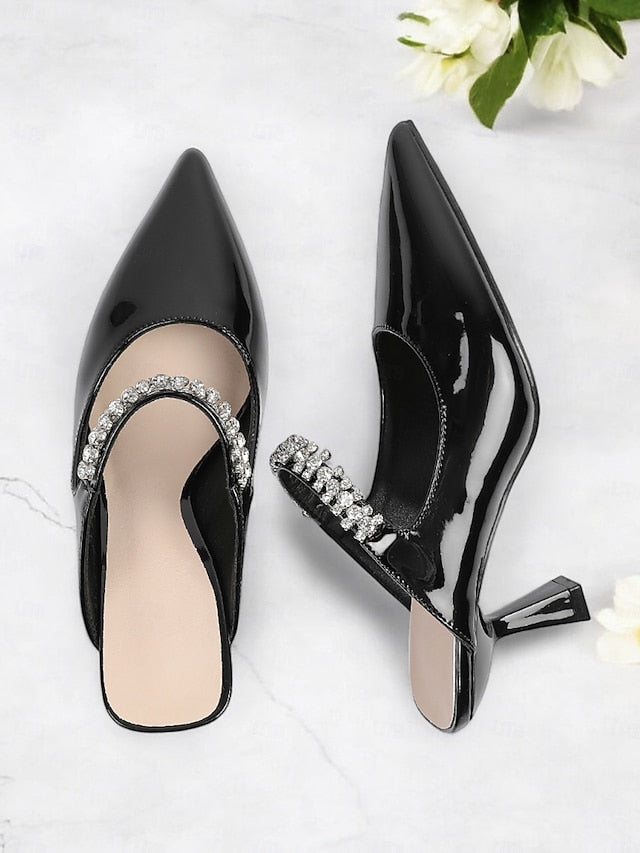 Pointed-Toe Women's Heeled Rhinestone Slip-On Embellished