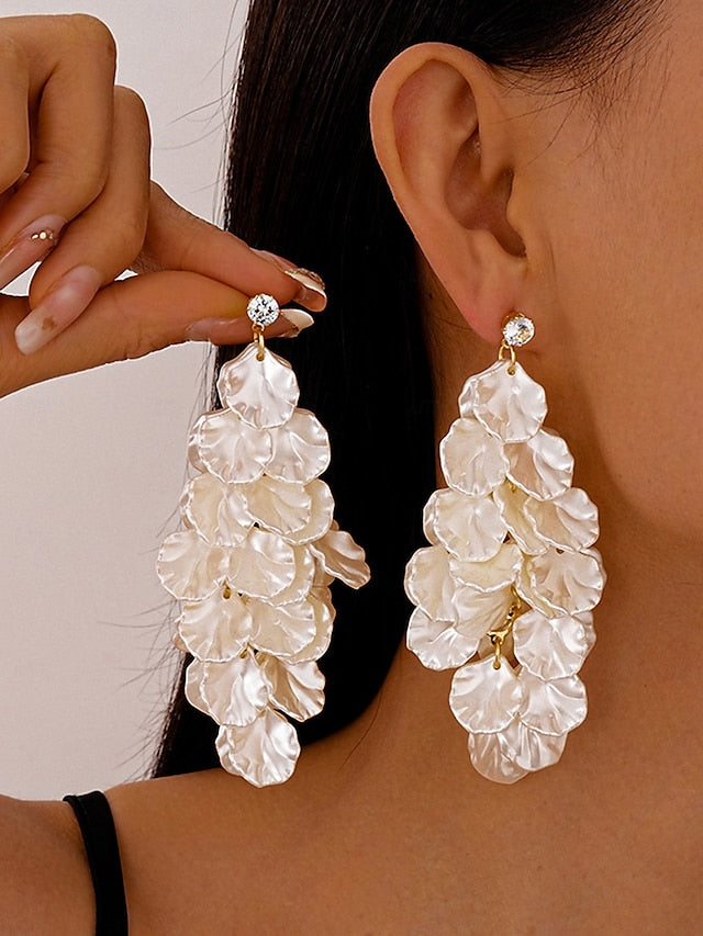 Floral Elegant - Layered Earrings Petal Satin Women's Drop