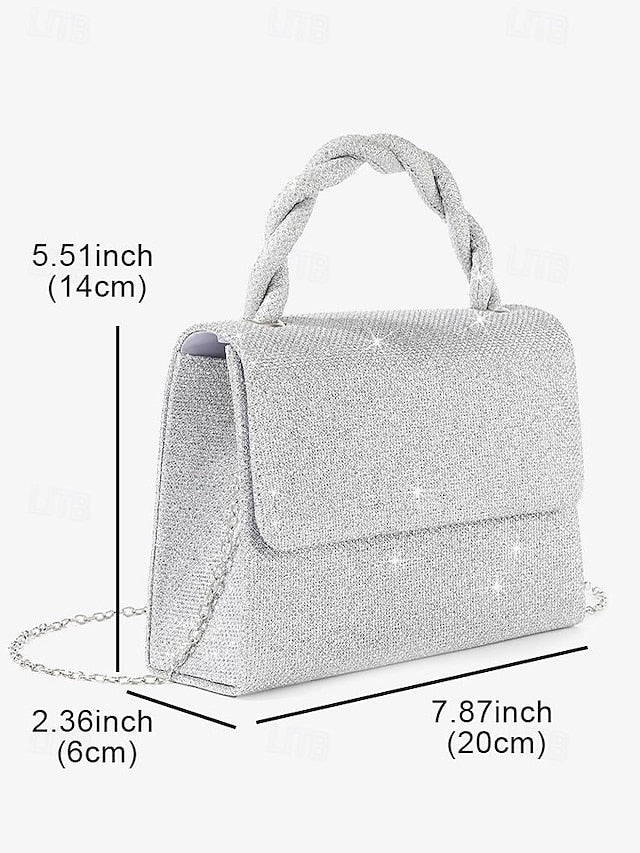 Handbag Glitter and Women's Handle with Silver Braided