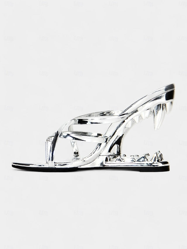 Flat Design - Heel Gold with Unique Sculpted Sandals Metallic