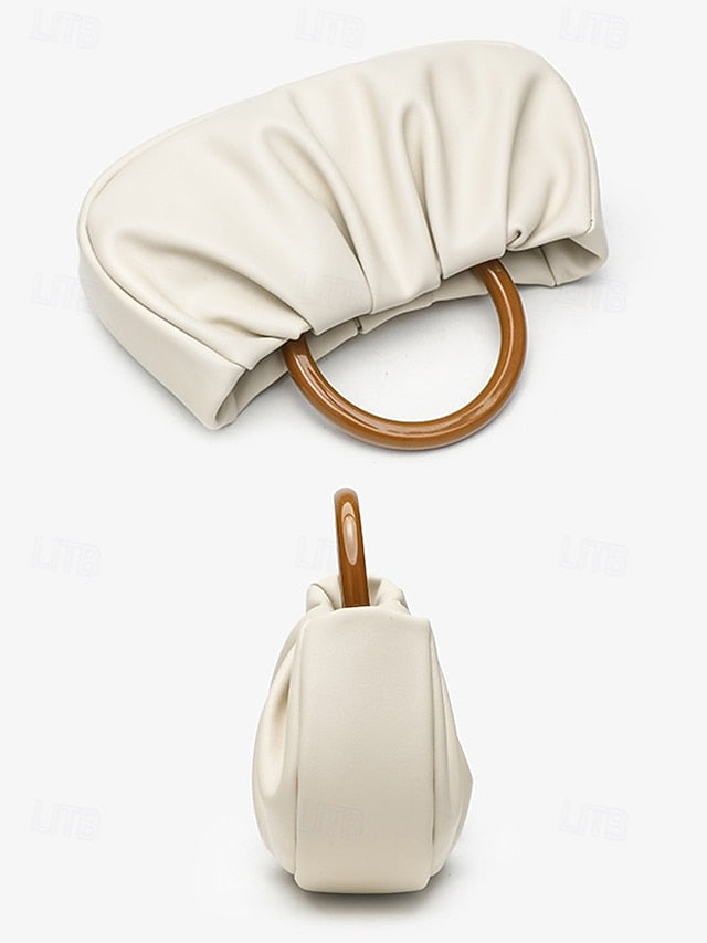 Pleated Bag with Acrylic Tote Faux Clutch Leather Women's