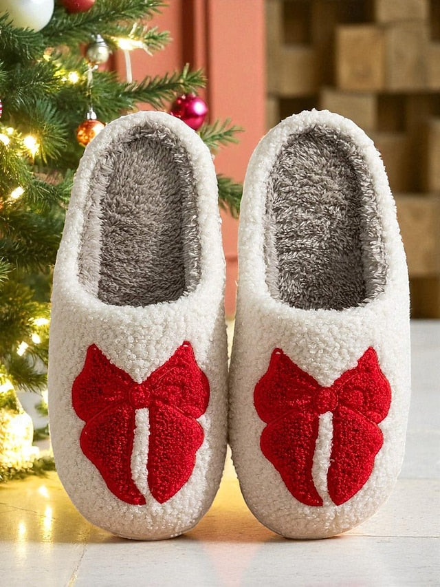Women's - with Red Soft and Design White Bowknot Slippers