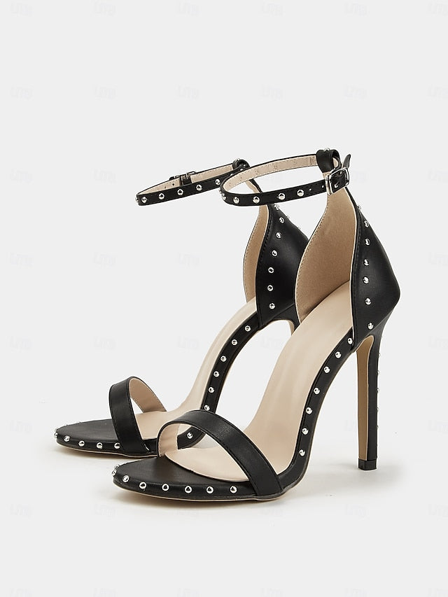 Stud Black with Stiletto Embellishments Silver - Sandals