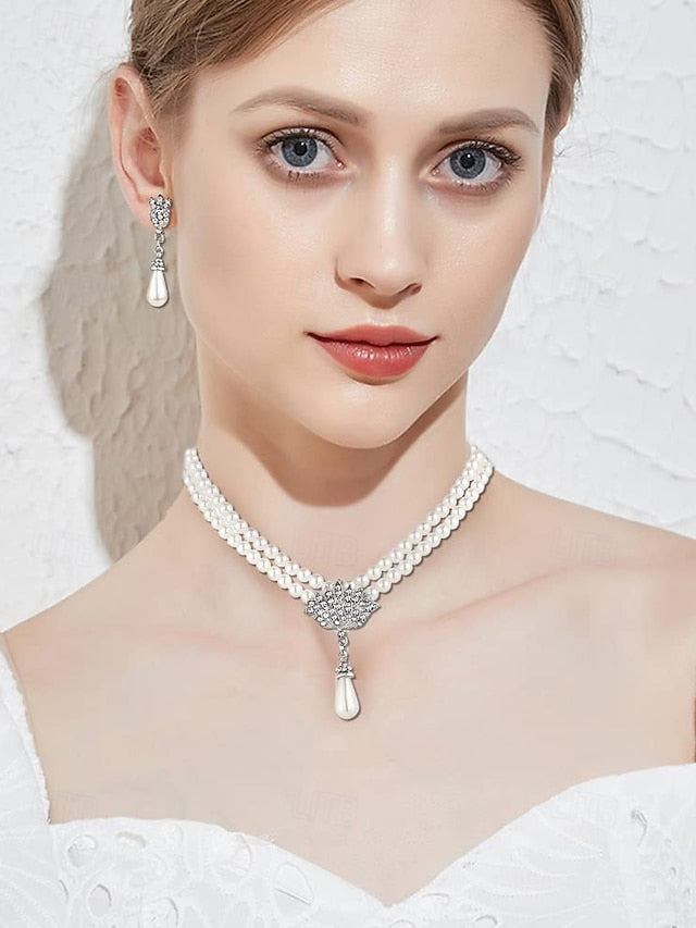 Elegant Bridal Necklace Double-Layer Set Pearl – Jewelry