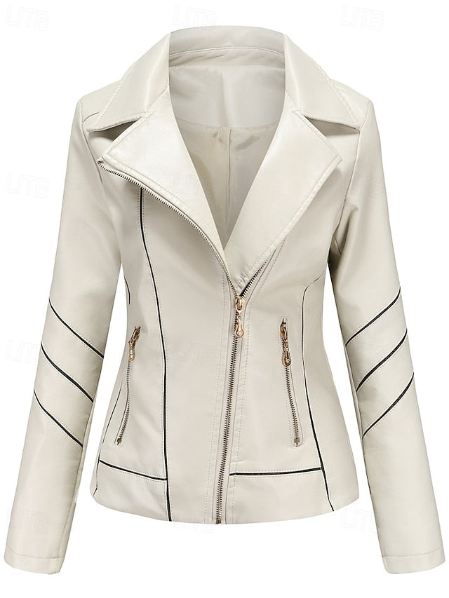 Women's Zipper Comfortable Faux Jacket Leather Pocket