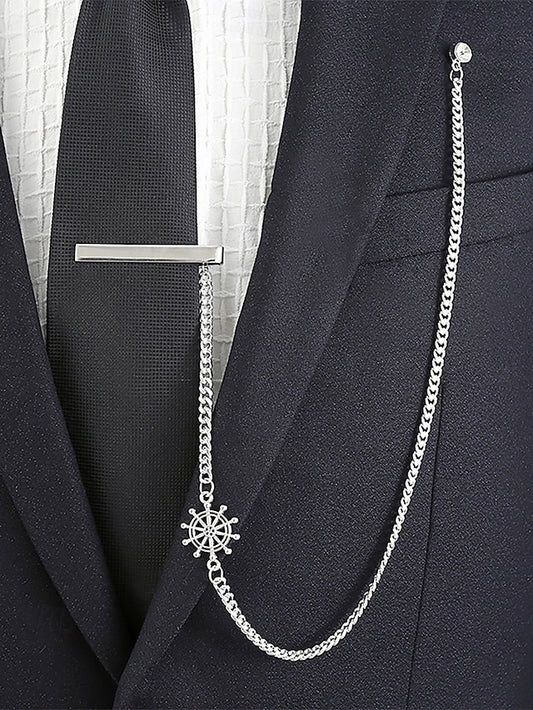Design Silver Tie with Men's – Wheel Ship Chain Nautical