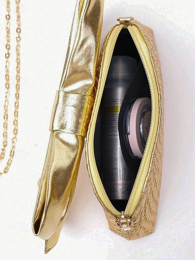 Gold Bow Oversized Women's with Bag Faux Clutch Leather