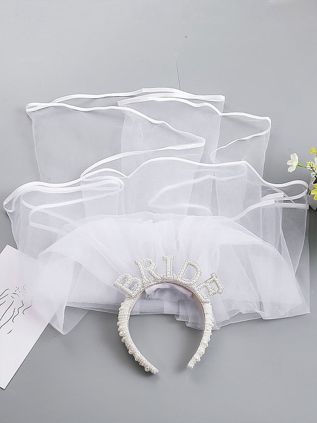'BRIDE' Headband with – Pearl-Embellished Veil