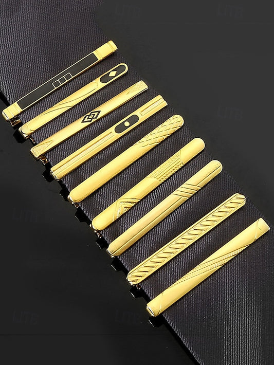 – Tie with for Black Clip Men Design Inlay Sleek Gold Elegant