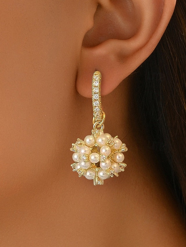 - Imitation Gold Women's String Plated Earrings Pearl