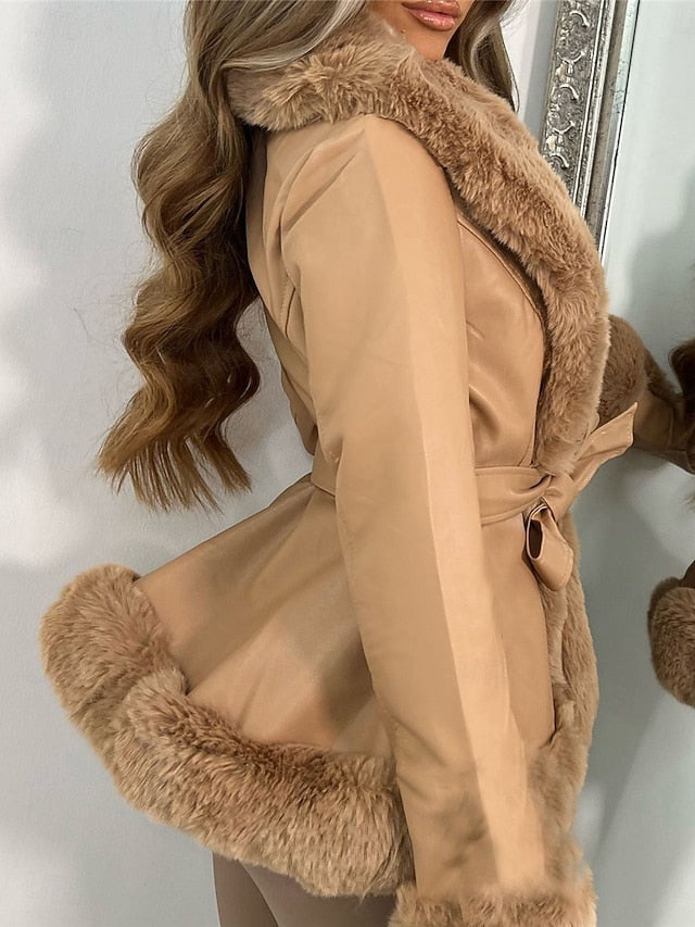 Women's Faux Warm Leather Breathable Jacket Collar Fur