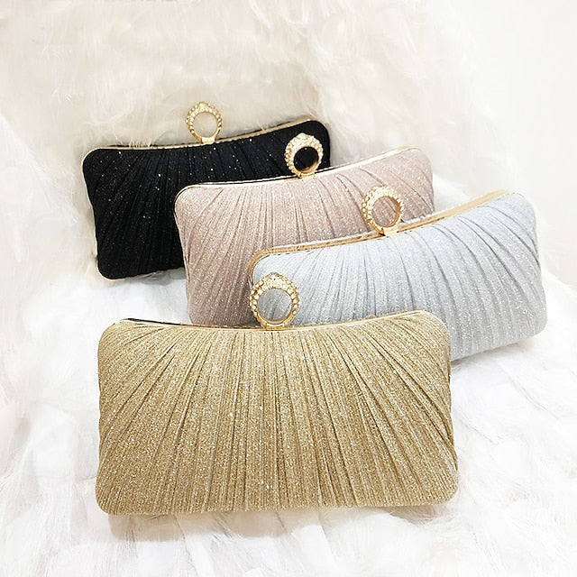 Bag with Clutch Evening Glitter Elegant Rhinestone Ring Gold