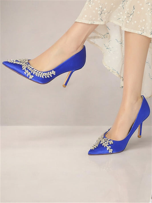 – Rhinestone-Embellished Satin Stiletto Heels Women's