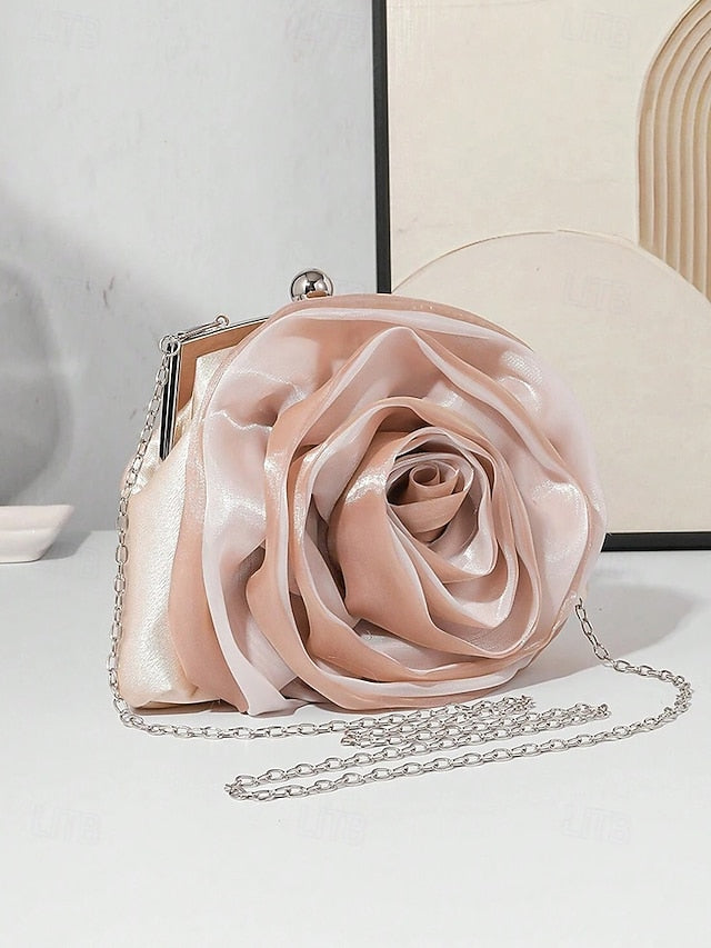 Satin Women's Purse Elegant Clutch Rose – Flower Evening