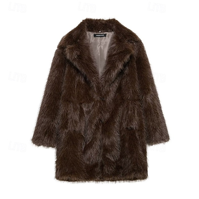 Comfortable Fur Furs Coat Women's Pocket Faux Warm