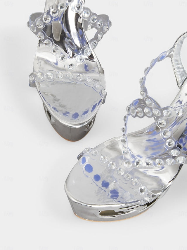 Sandals for Stiletto Silver – Rhinestone Elegant Dance Women