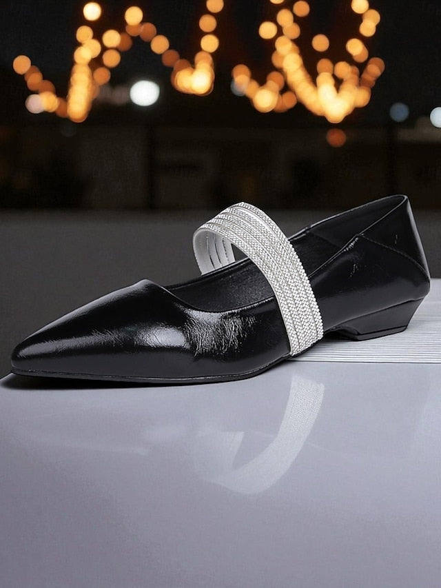 - Women's Toe Black Pointed Flats Leather Elegant Patent
