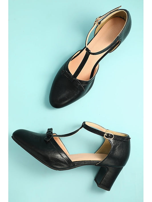 1950s 20s T-strap Vintage Chunky Heels Roaring Shoes Retro heels