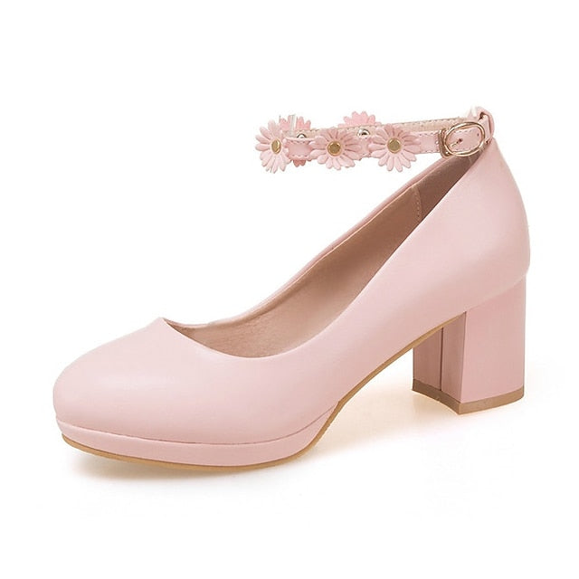 Daisy Block with Heel Flower White Girls' Ankle Shoes