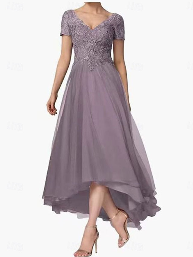 A-Line Asymmetrical of the V Neck Dress Elegant Mother Bride