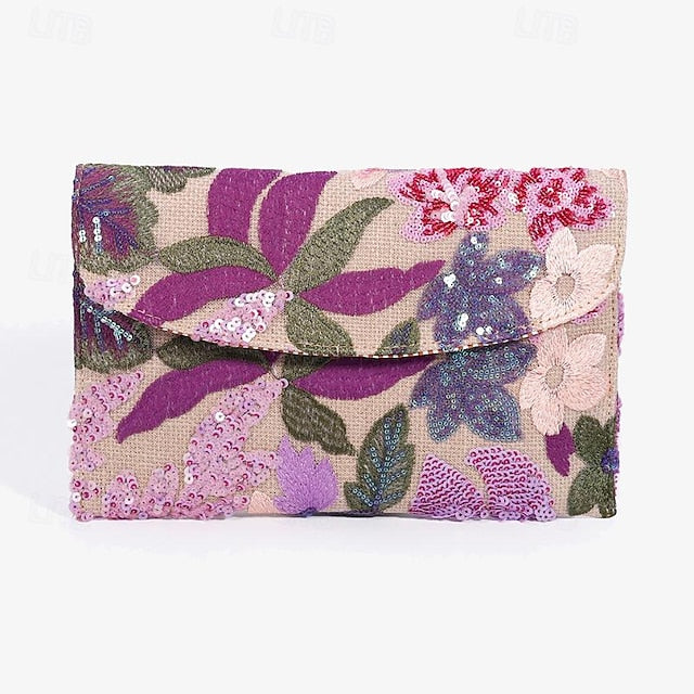 Floral Embroidered Handheld Women's Clutch Evening - Bag