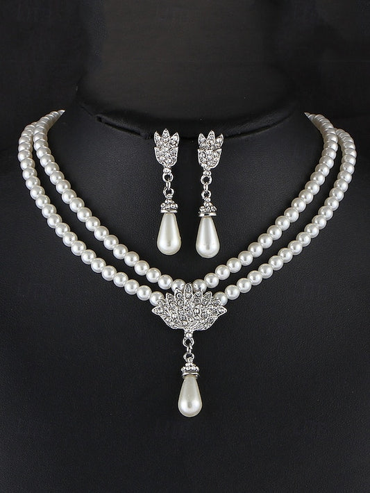 Elegant Bridal Necklace Double-Layer Set Pearl – Jewelry