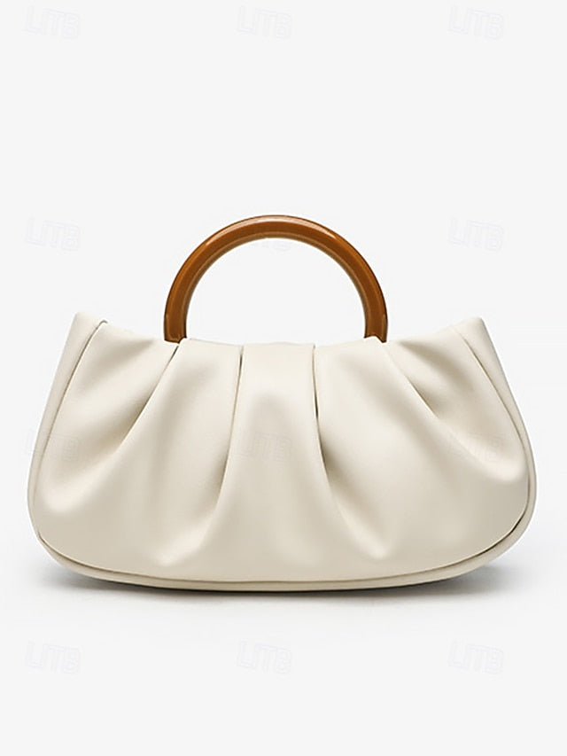 Pleated Bag with Acrylic Tote Faux Clutch Leather Women's