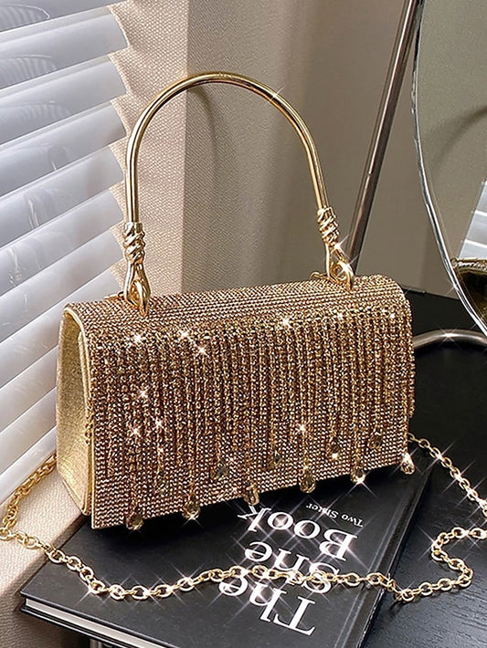 Crystal Evening Women's Handbag Chain with Elegant Silver