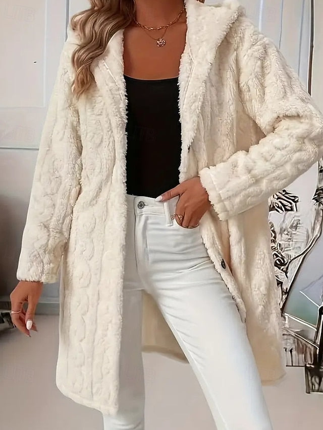 Comfortable Buttons Casual Fur Warm Women's Coat Faux