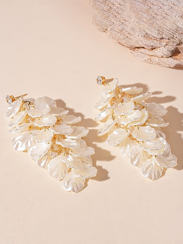 Floral Elegant - Layered Earrings Petal Satin Women's Drop