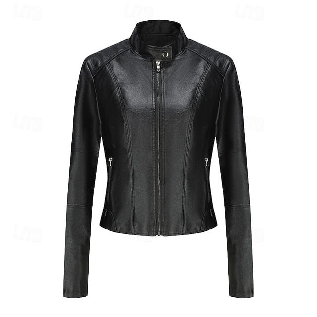 Leather Pocket Comfortable Women's Zipper Jacket Faux