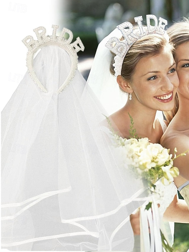 'BRIDE' Headband with – Pearl-Embellished Veil