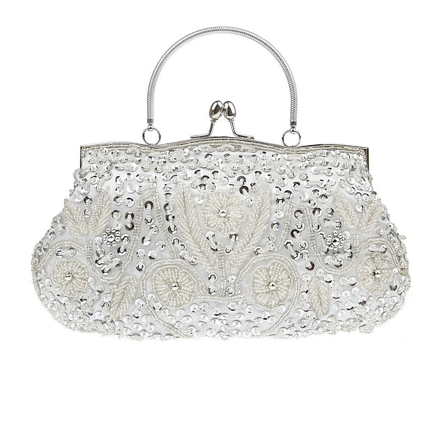 White Beaded Evening Purse Vintage – Clutch Women's