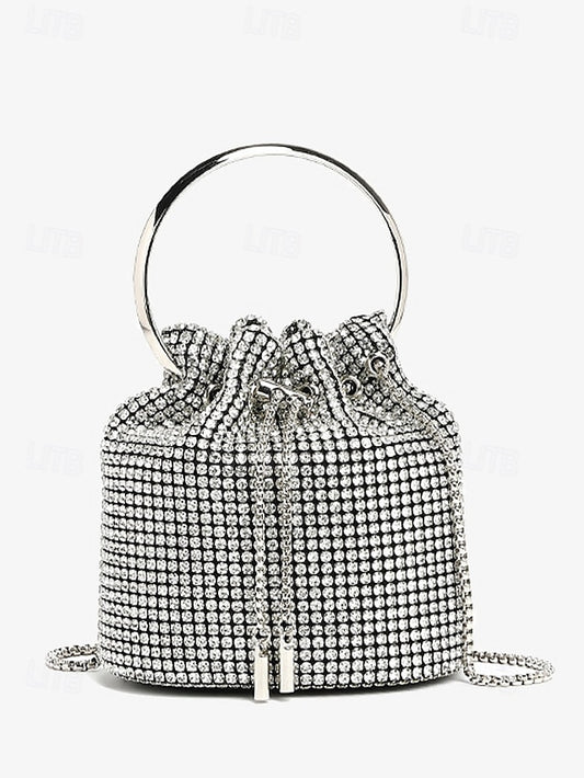Bag Sparkling with Rhinestone Bucket Women's Silver Metal