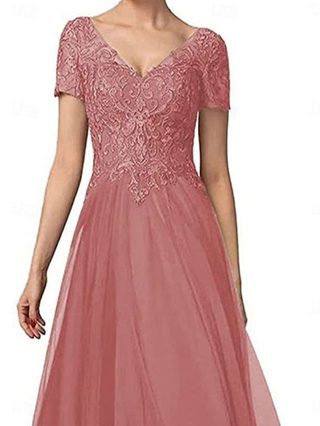 A-Line Asymmetrical of the V Neck Dress Elegant Mother Bride