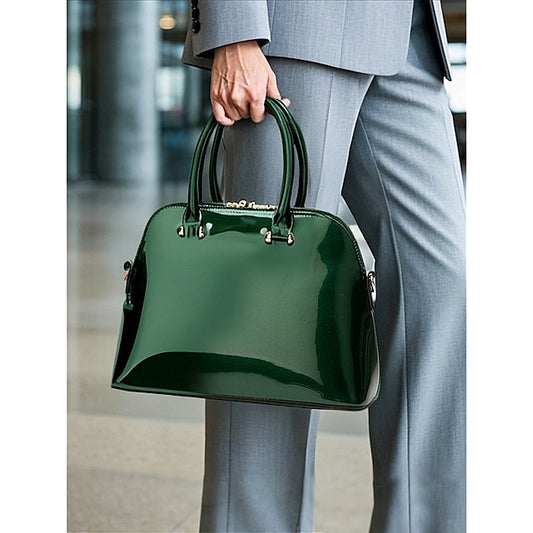 - Patent Green Women's Elegant Bag Shiny Leather Tote