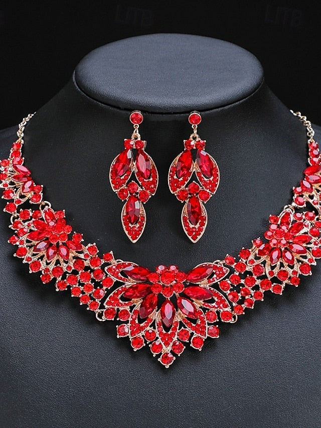 Green Set Elegant Statement Jewelry Necklace Crystal –