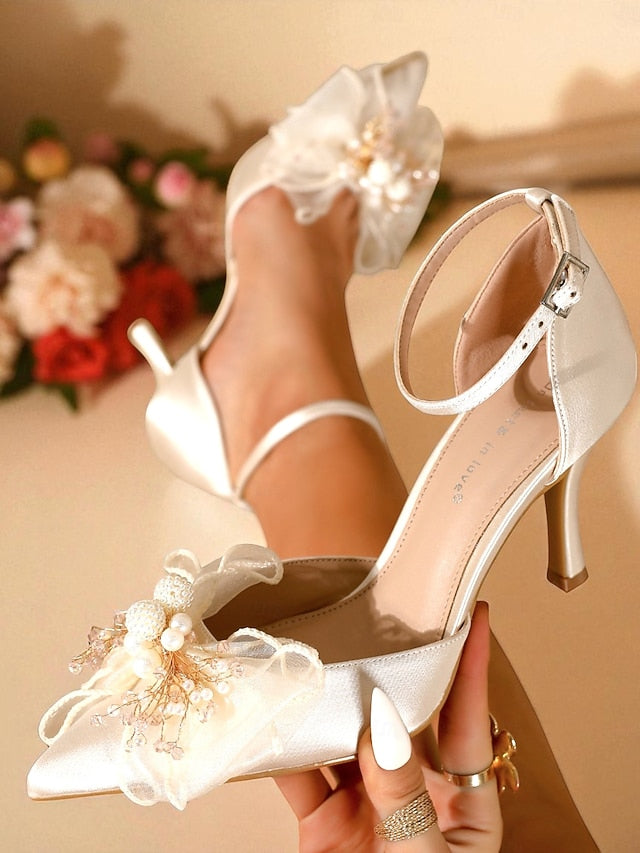 - Bridal Satin with Ankle Elegant Strap Heels Pumps Women's
