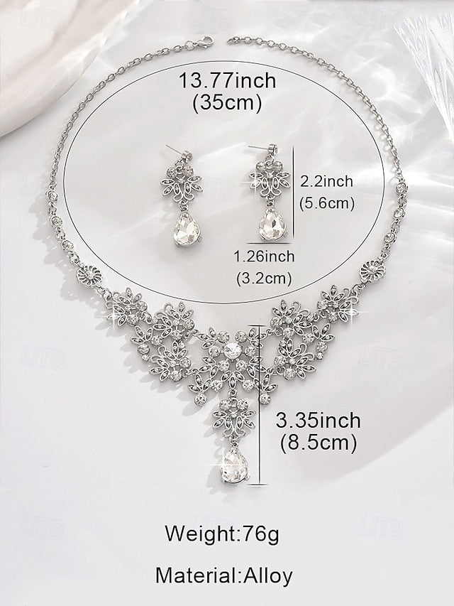 Tiara Women's Set Jewelry and Rhinestone Elegant – Silver
