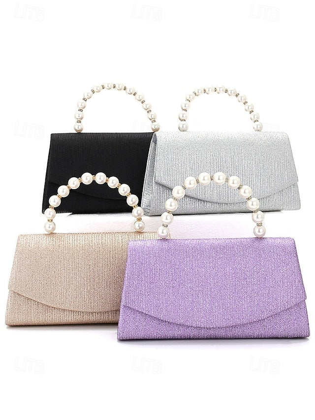 Clutch Women's Pearl Handle – Bag Purple with Glitter