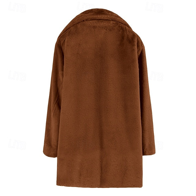 Casual Pocket Faux Warm Fur Comfortable Coat Women's