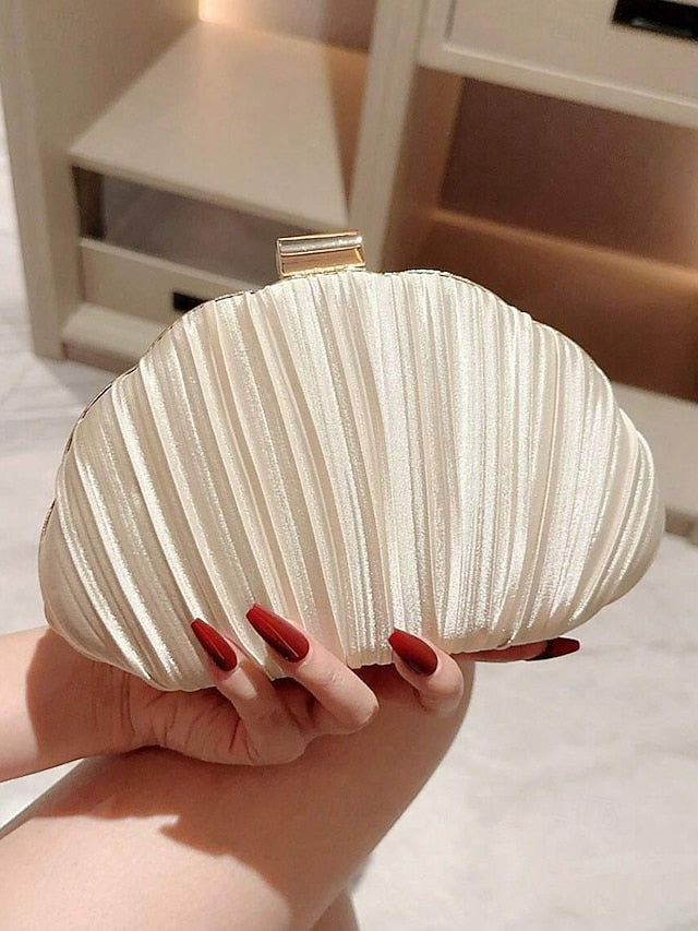 Pleated Women's Evening Satin Shell Clutch Purse
