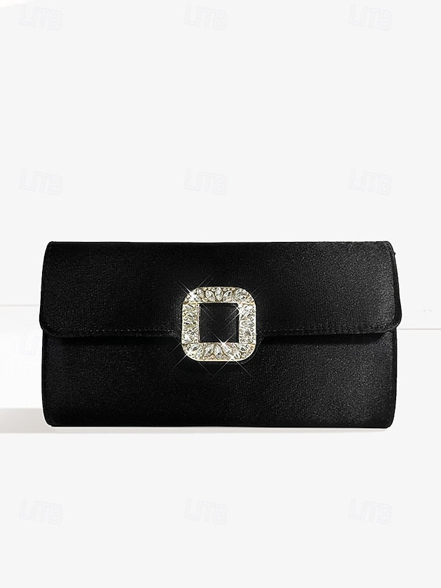 with Clutch - Rhinestone Buckle Women's Elegant Satin White