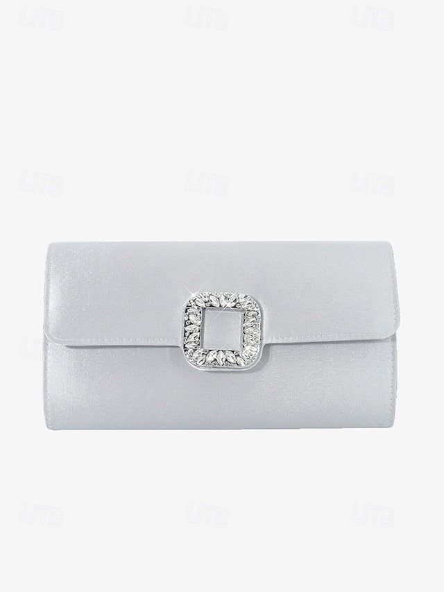 with Clutch - Rhinestone Buckle Women's Elegant Satin White