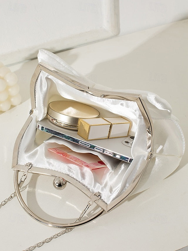 Elegant Bow Bag Women's Clutch Evening Pearl Satin –