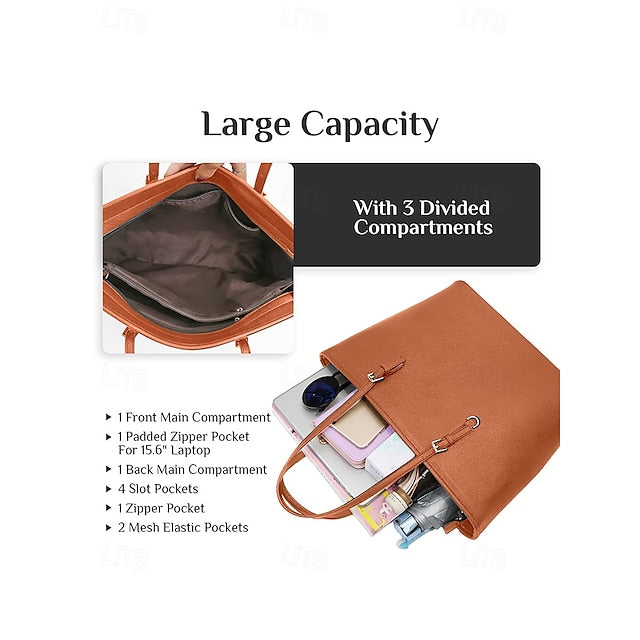 - Women's Faux Tote Brown Bag Leather Classic Large